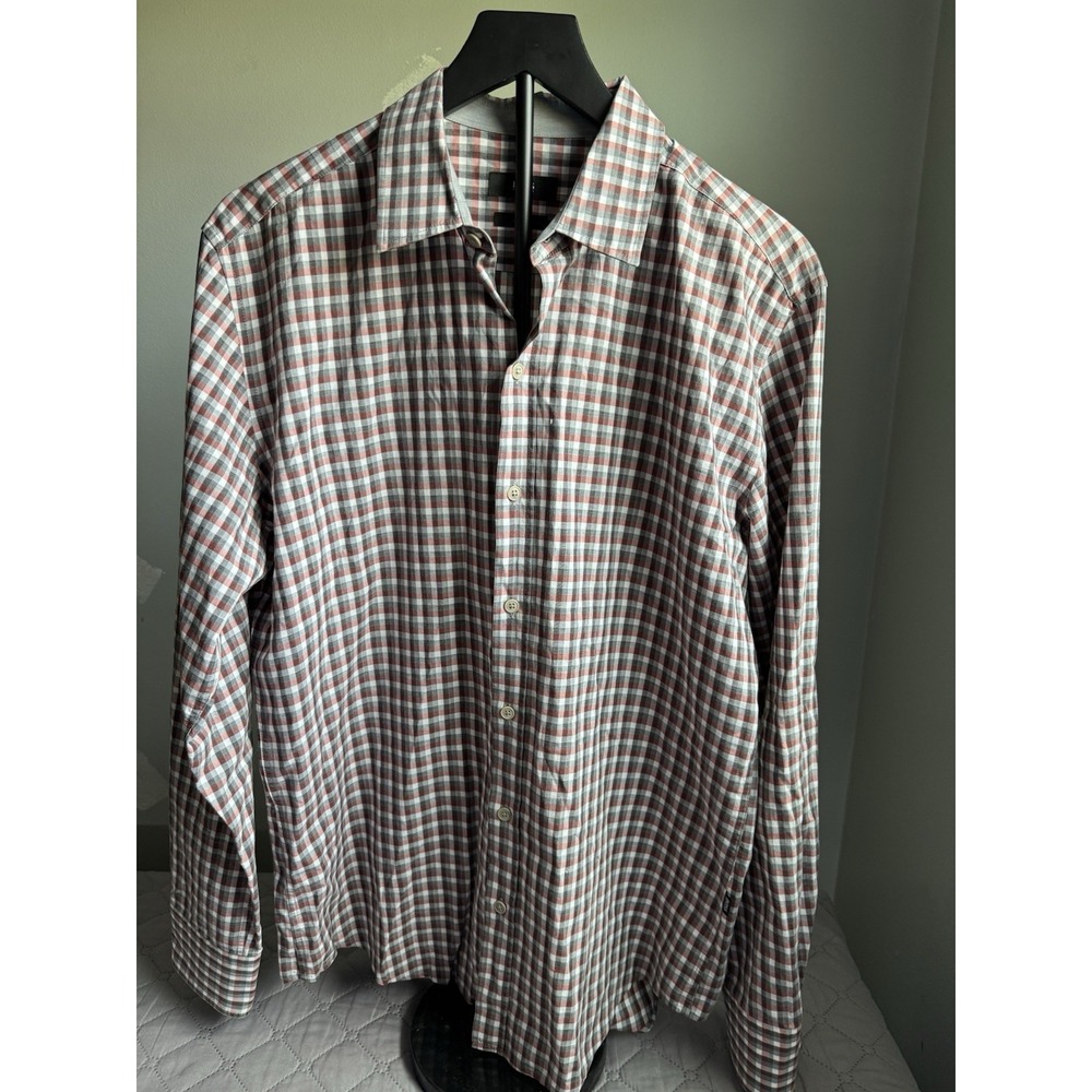 BOSS By Hugo Boss Slim Fit Button Up Red, Black & White Plaid Shirt Size L